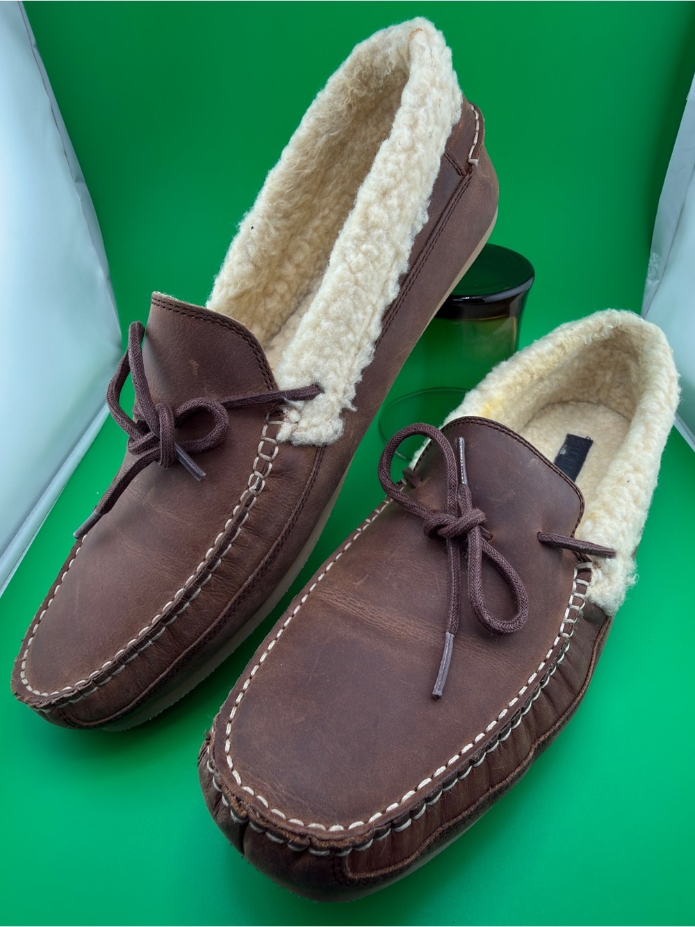 Cole Haan Griffin Slipper Chestnut Leather Shearling Lined Men’s Size10.5 C20973